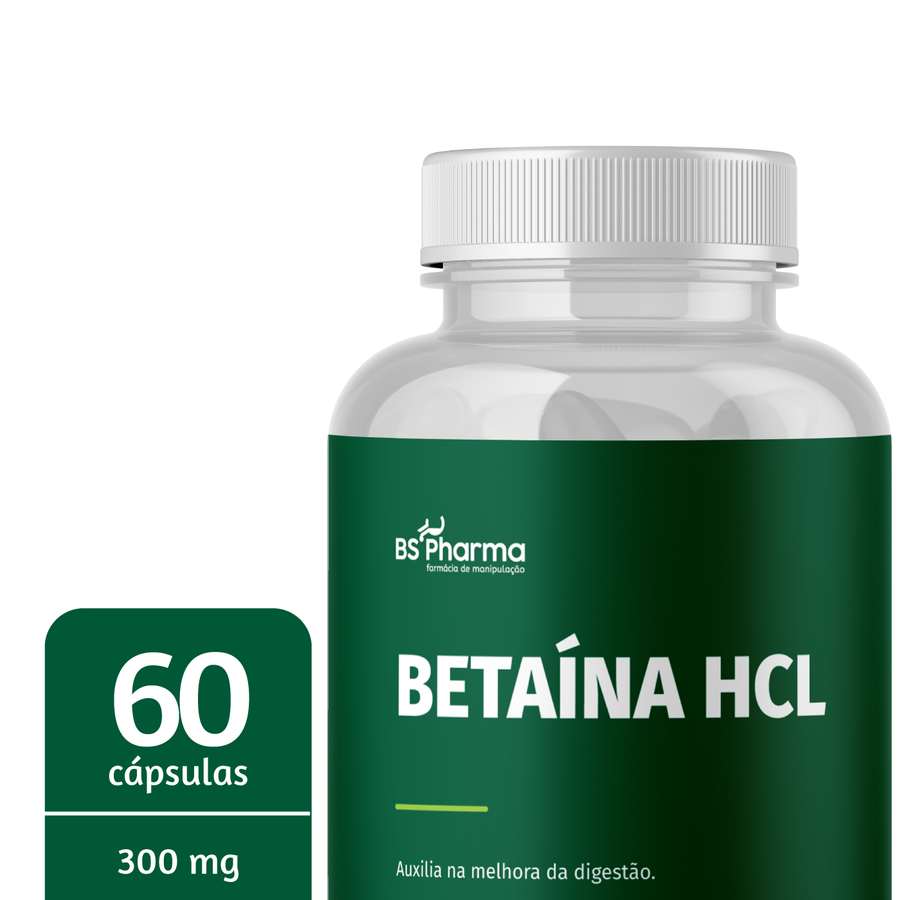 Informações do rótulo de Betaína HCL 300 mg, 60 Cápsulas da BS Pharma