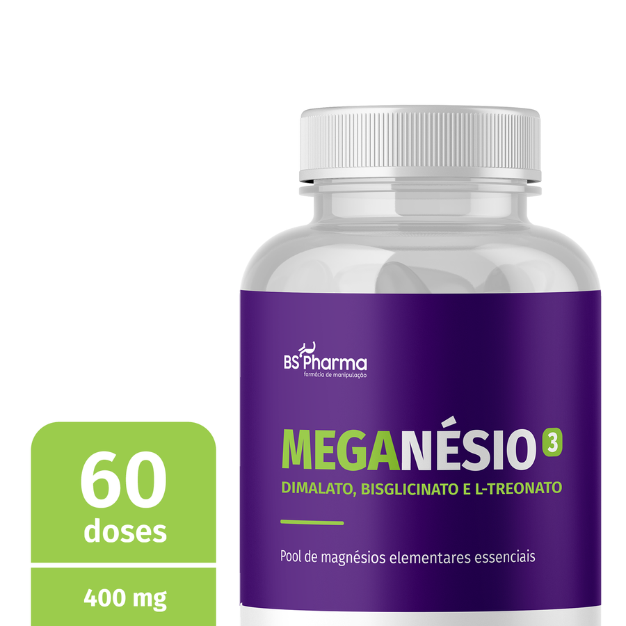 Informações do rótulo de MegaNésio 3 Magnésios, 60 Cápsulas da BS Pharma