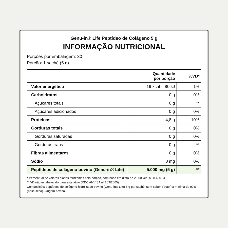 Genu-in Life Peptídeo Colágeno - 5g - 30 sachês